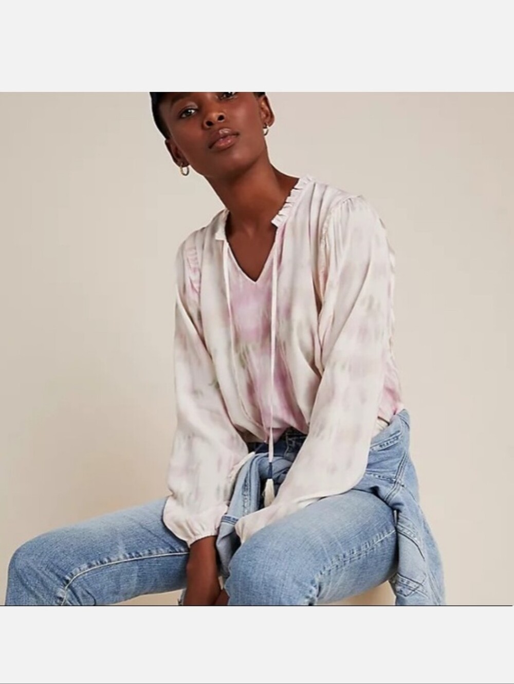 Anthropologie Dolan Collection Lucille Blouse In Lilac Tie Dye With Tassel Ties